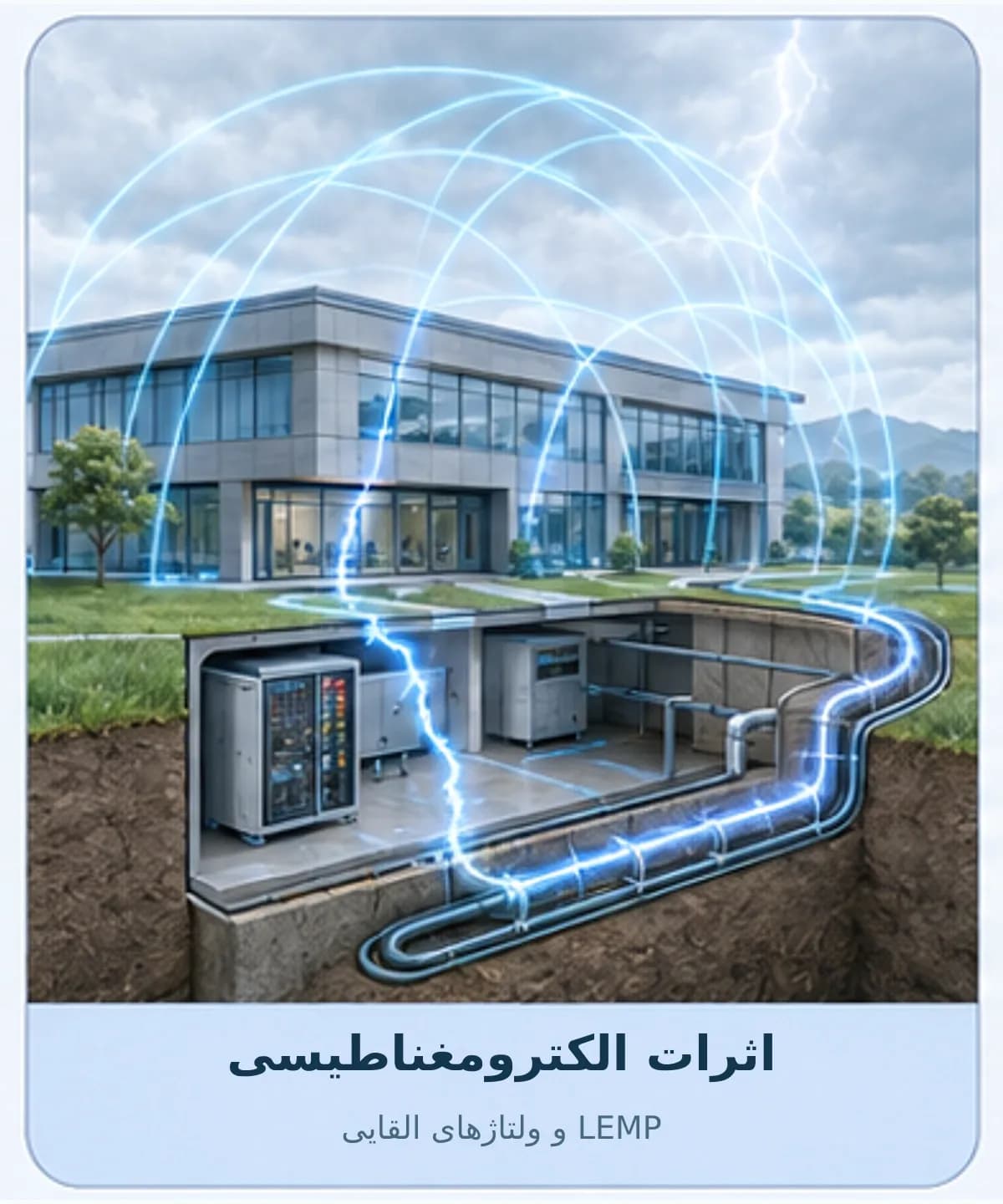 نمایش میدان الکترومغناطیسی صاعقه و ایجاد ولتاژ القایی در کابل‌ها و تجهیزات الکترونیکی