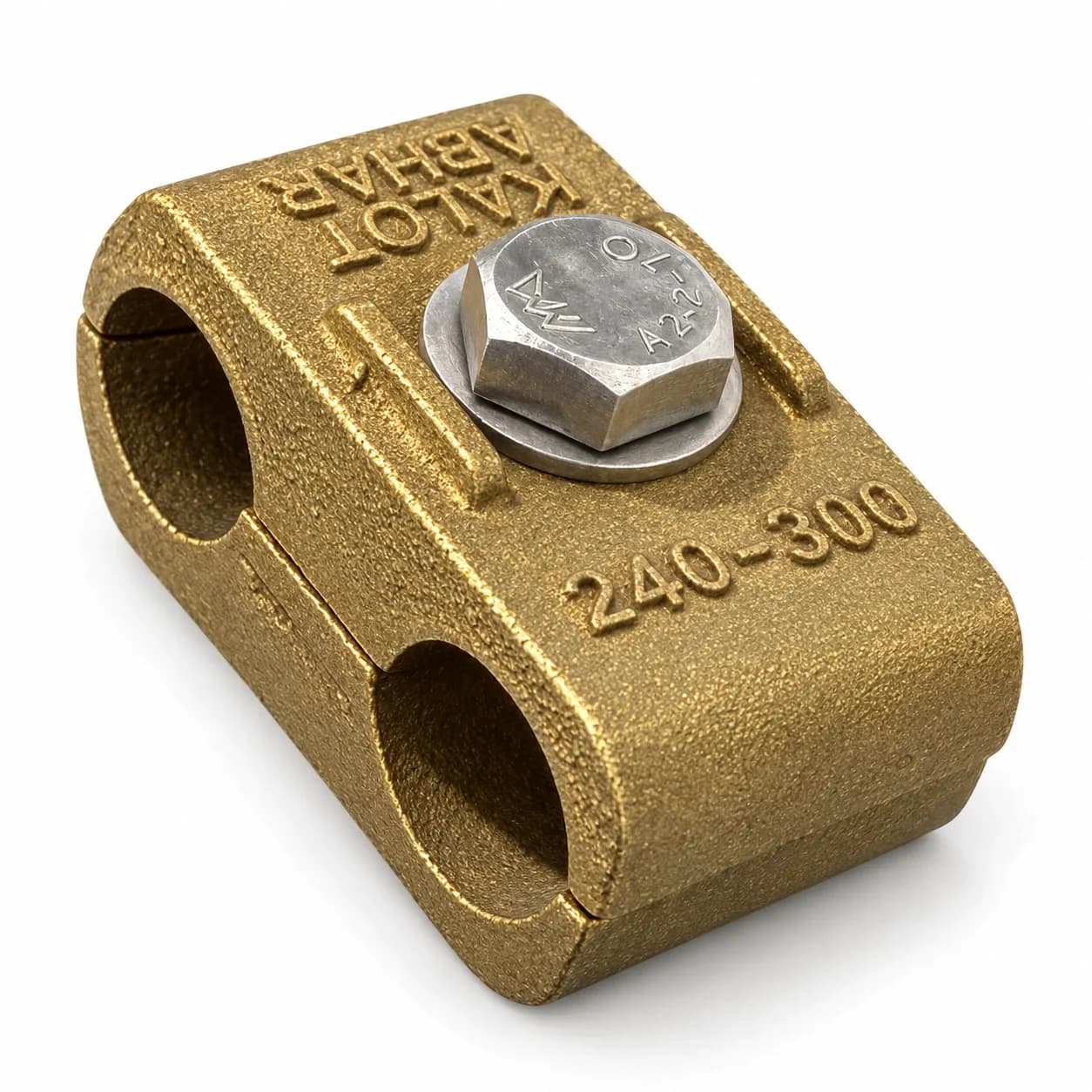 بست موازی تک‌پیچ کالوت ⁦PTEC 2424⁩ برای دو سیم ۲۴۰ تا ۳۰۰ میلی‌متر مربع با پیچ و واشر فولاد ضد زنگ