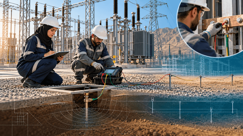 مهندسان ایرانی در حال اندازهگیری و ثبت نتایج سیستم ارت در محیط صنعتی